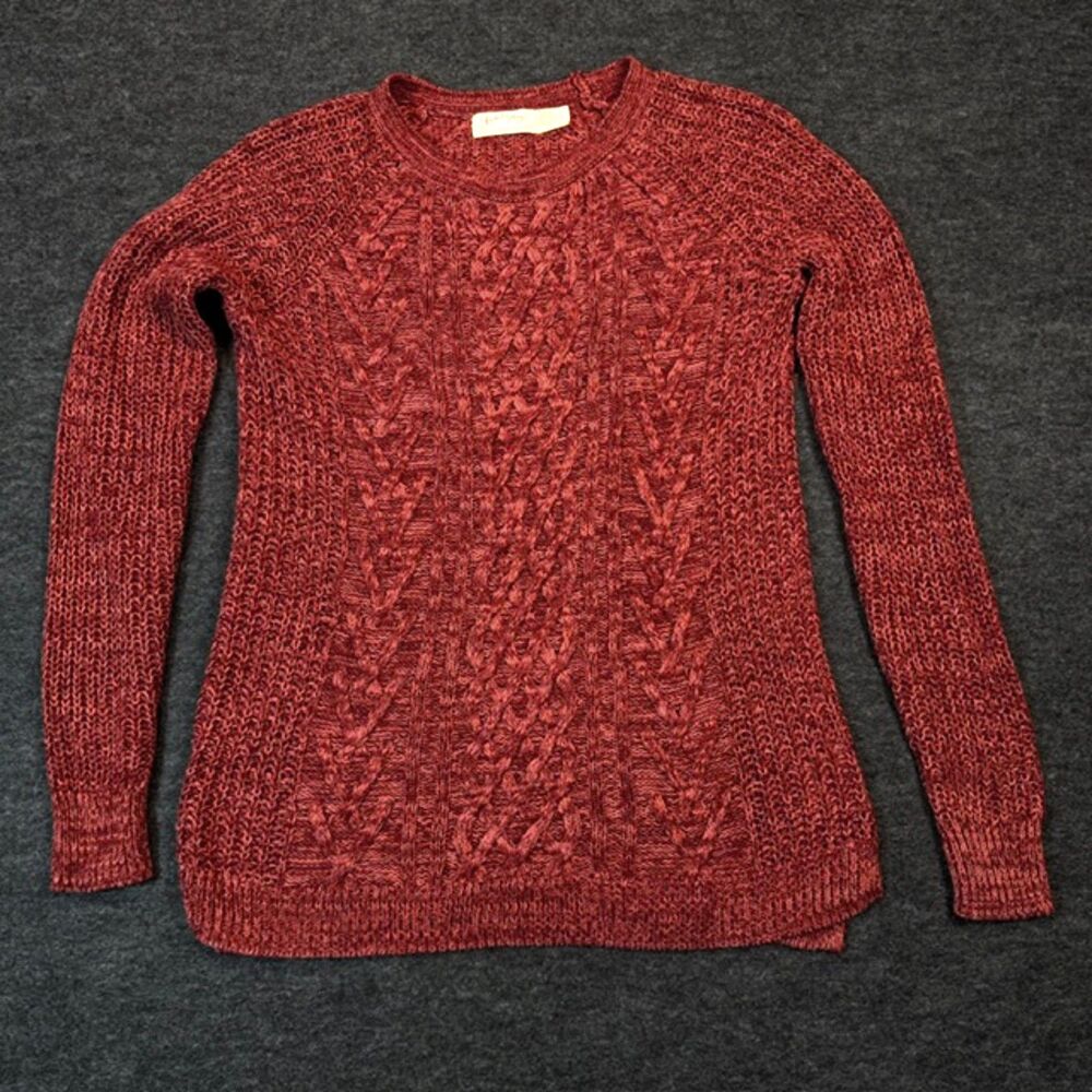 Faded Glory Womens Small Red Cable Knit Crewneck Sweater